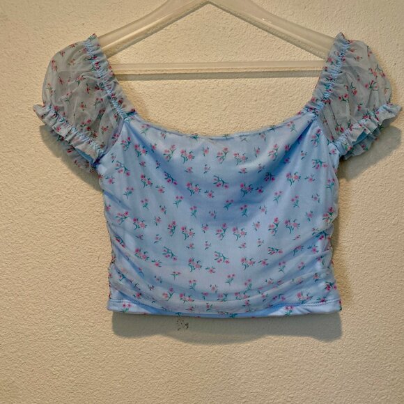 TIC TOC Blue Floral‎ Coquette Corset Fairy Top Size Medium - Picture 2 of 3